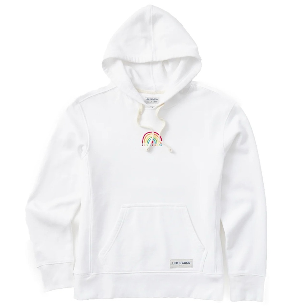 Life is Good Women's Hoodie White Rainbow  Pullover Top Blouse NWT